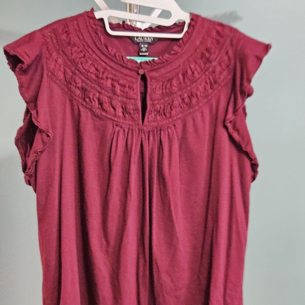 LAUREN Ralph Lauren Flutter Sleeve Key Hole Neck Top